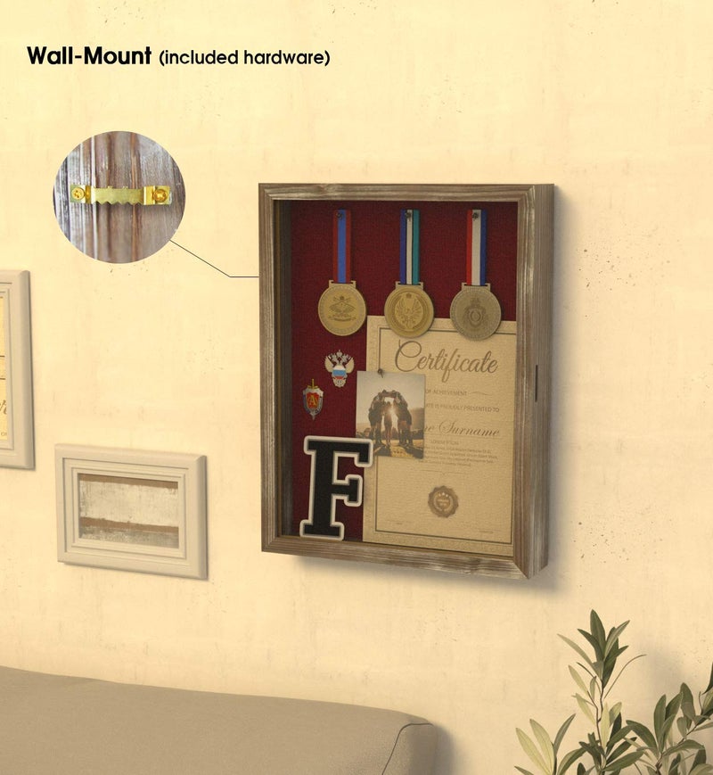 J JACKCUBE DESIGN Shadow Box Display Case 12.59"X 16.53" Memory Box Rustic Wood Frame with Linen Back Gifts Keepsakes Storage for Picture Medal Post-Card -MK577A (Large) - Image 2